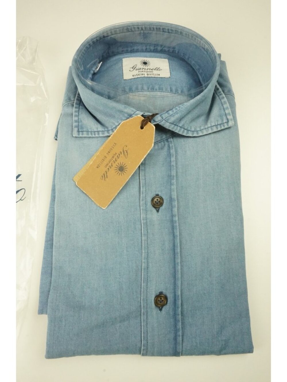 Giannetto Solid Blue Chambray Cotton Button Up Shirt 15 38 NEW